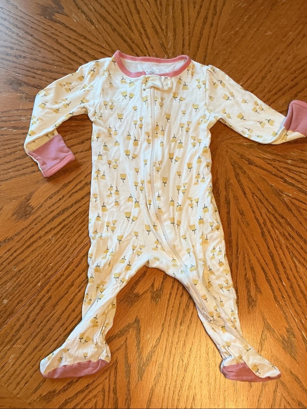 cloud island White Footed One-Piece with Pink Trim and Yellow Floral Print